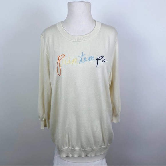 MODCLOTH Women's Cream Printemps Charm School Pullover Sweater 2X Plus Size - Picture 2 of 8